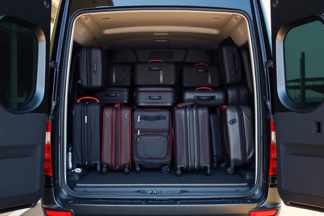 賓士保母車（Benz Sprinter）行李照片：行李空間：後方整區放行李，29 吋大箱一次上車