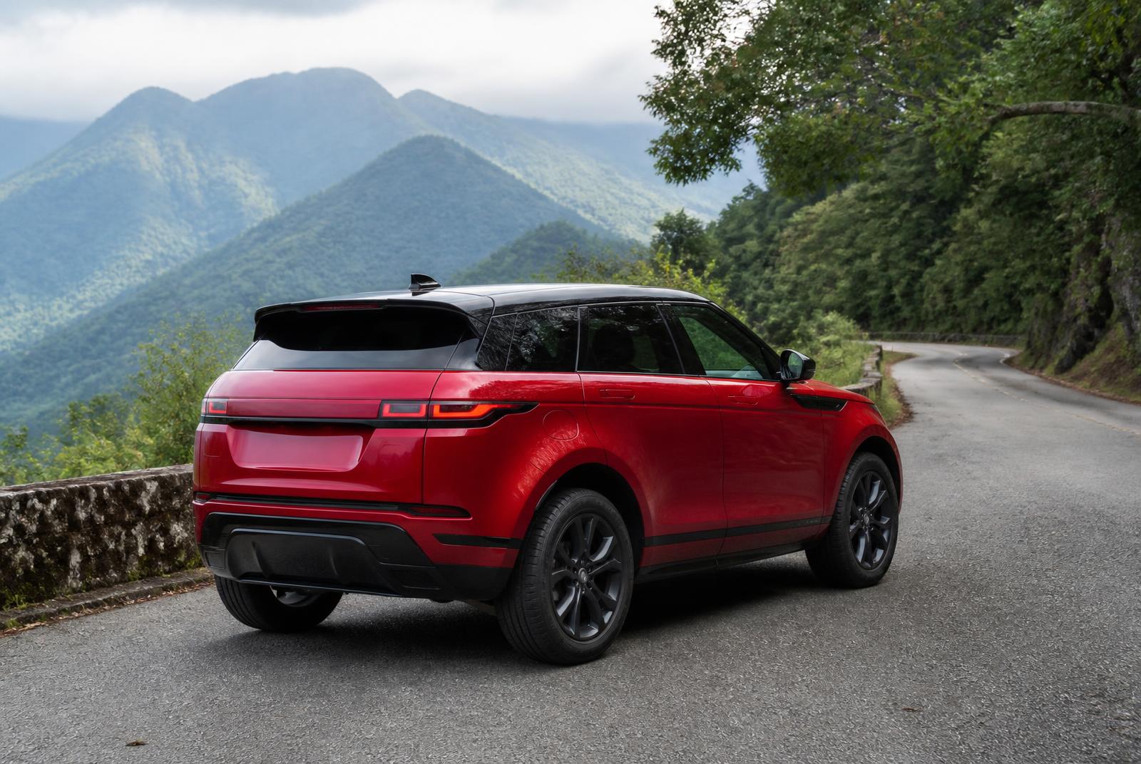 路虎 Range Rover Evoque外觀照片：車尾視角：紅黑雙色車尾，婚禮車隊很好認