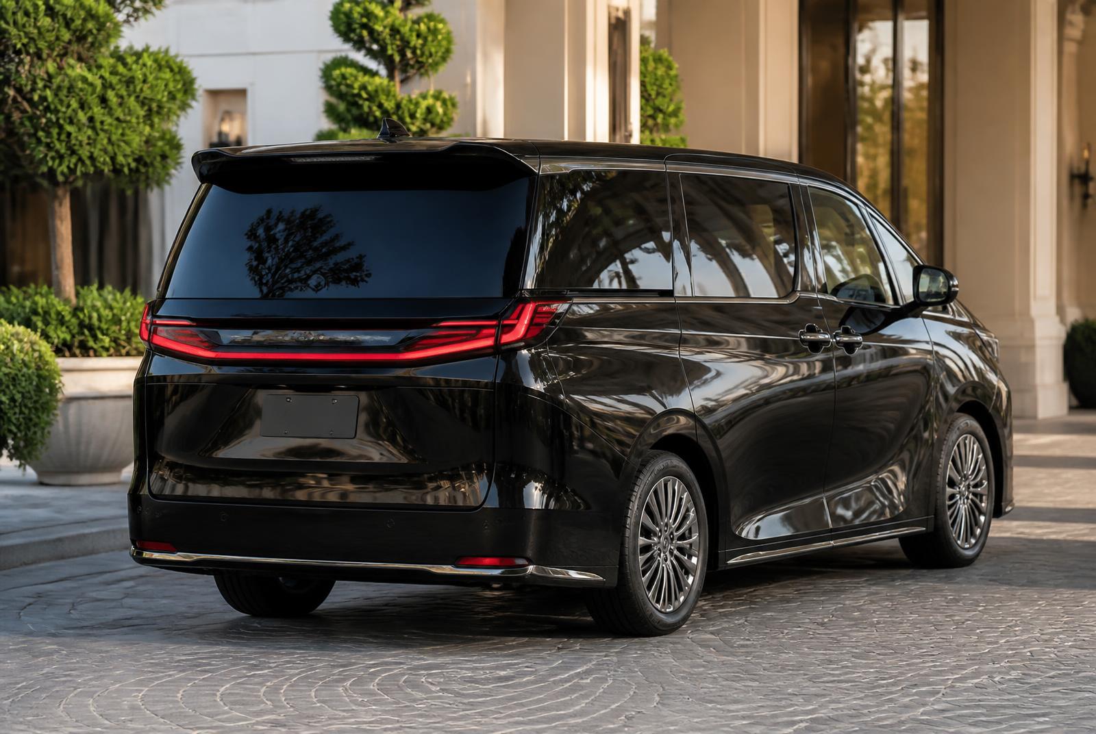 Lexus LM外觀照片：車尾視角：貫穿尾燈與鍍鉻飾條，車尾也很正式