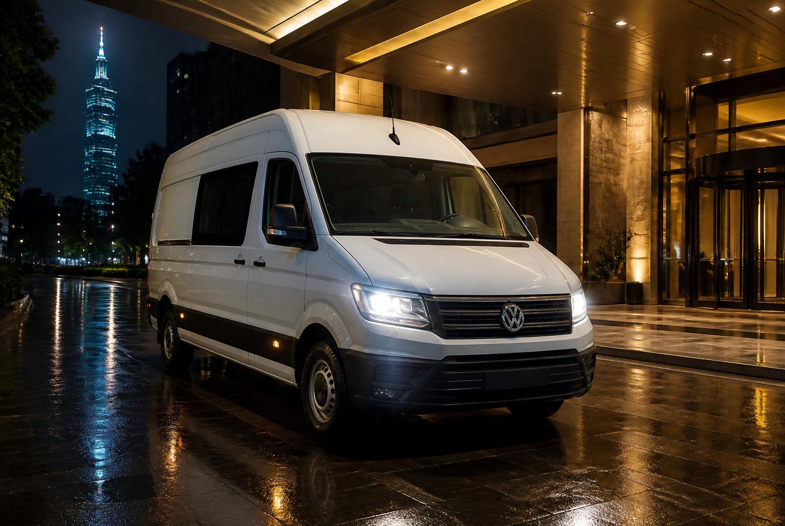 大T保母車（VW Crafter）情境照片：夜間接送：夜班機、晚宴散場也照常出車